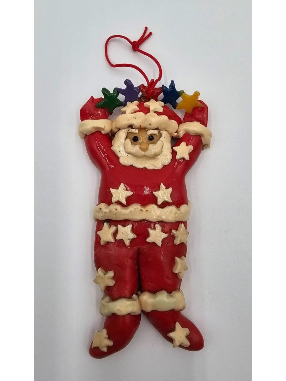 VTG Handcrafted Silvestri Santa Claus Ornament W/Stars 4.5" Cute Christmas Decor